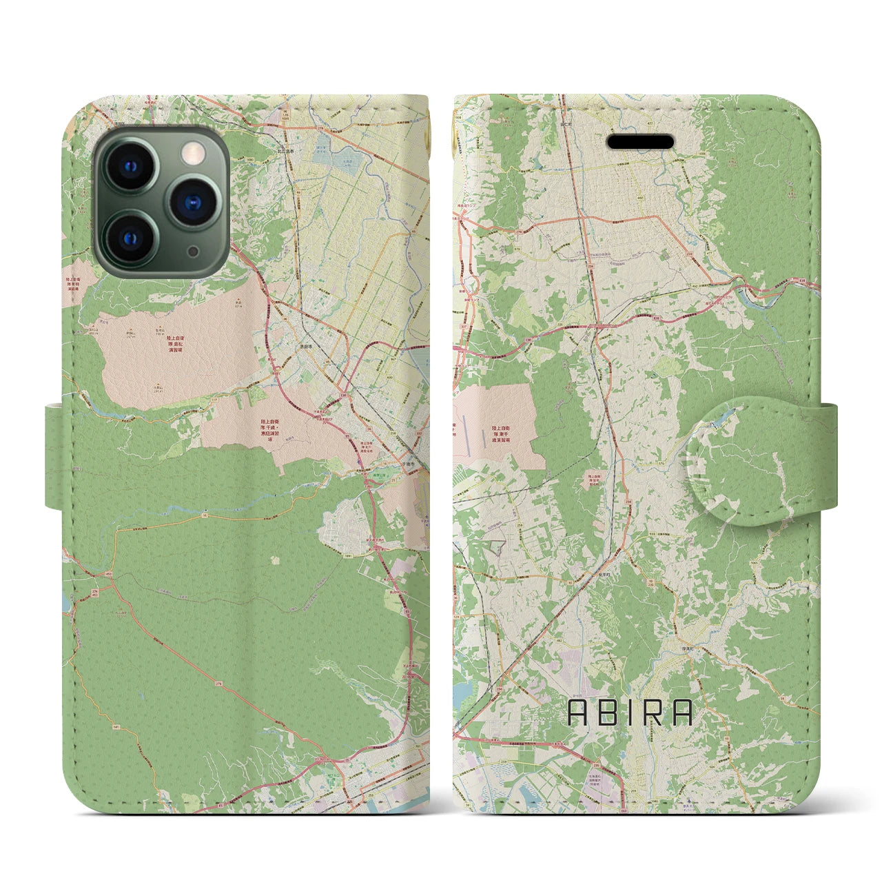 【安平（北海道）】地図柄iPhoneケース（手帳タイプ）ナチュラル・iPhone 11 Pro 用