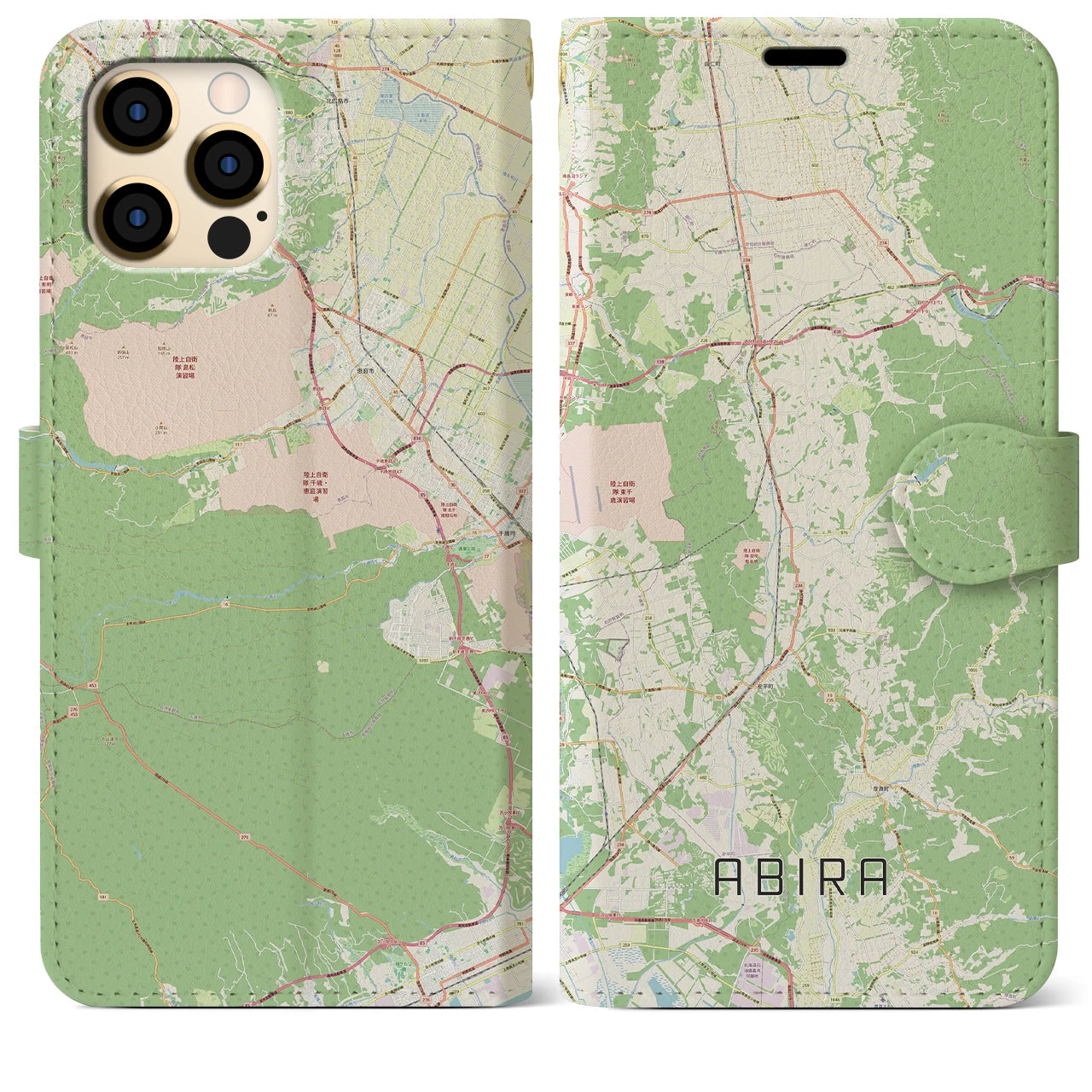 【安平（北海道）】地図柄iPhoneケース（手帳タイプ）ナチュラル・iPhone 12 Pro Max 用