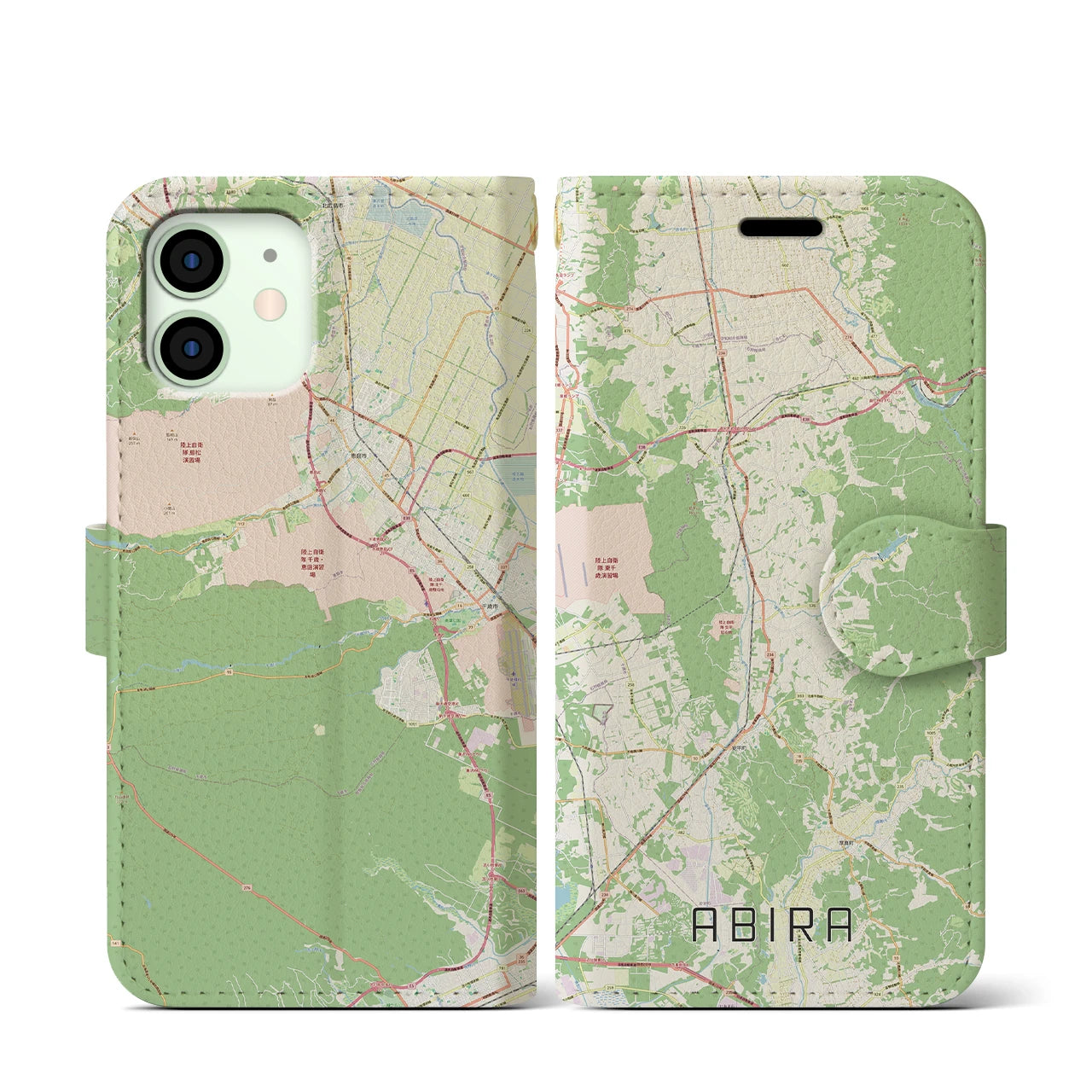 【安平（北海道）】地図柄iPhoneケース（手帳タイプ）ナチュラル・iPhone 12 mini 用