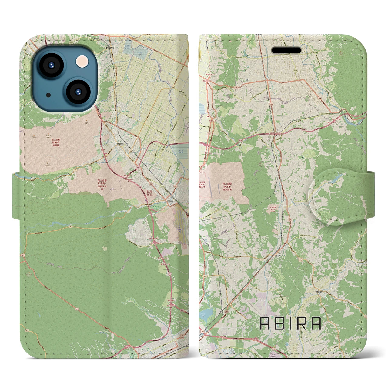 【安平（北海道）】地図柄iPhoneケース（手帳タイプ）ナチュラル・iPhone 13 用