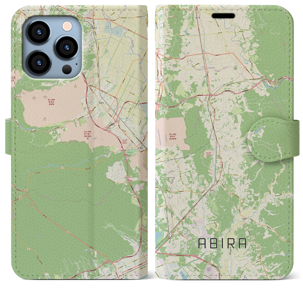 【安平（北海道）】地図柄iPhoneケース（手帳タイプ）ナチュラル・iPhone 13 Pro Max 用