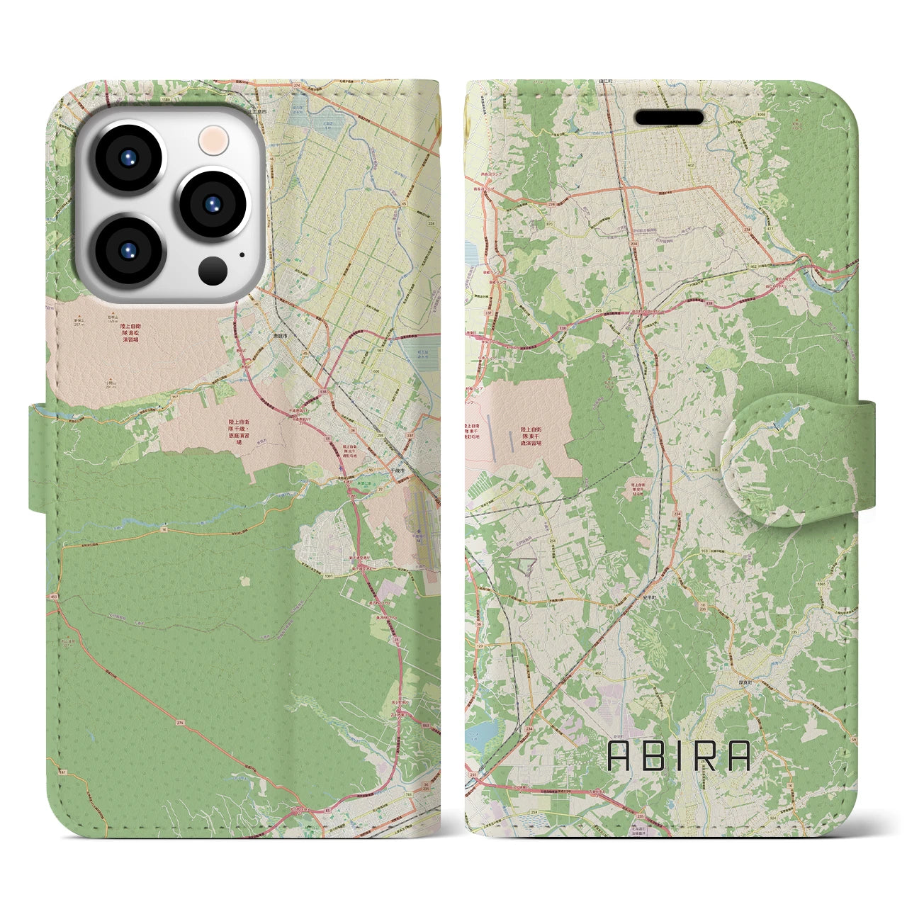 【安平（北海道）】地図柄iPhoneケース（手帳タイプ）ナチュラル・iPhone 13 Pro 用