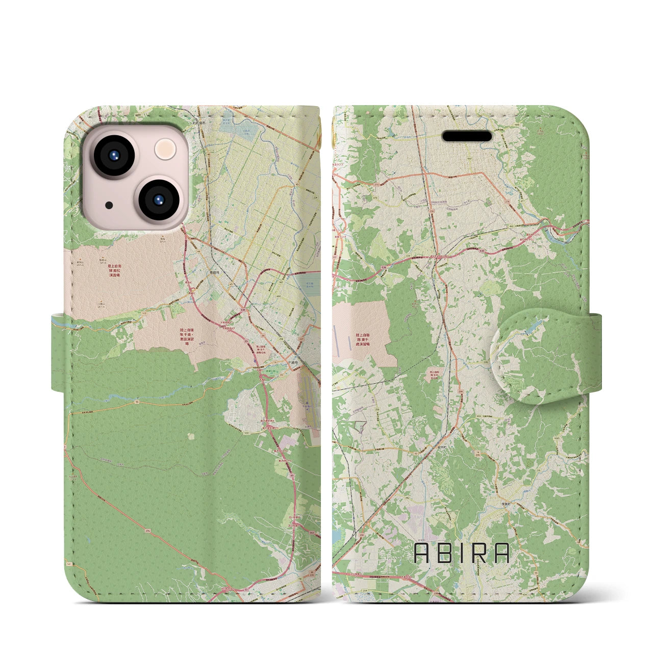 【安平（北海道）】地図柄iPhoneケース（手帳タイプ）ナチュラル・iPhone 13 mini 用