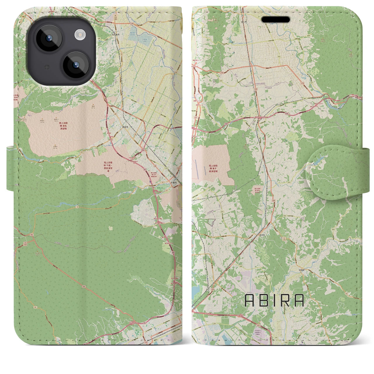 【安平（北海道）】地図柄iPhoneケース（手帳タイプ）ナチュラル・iPhone 14 Plus 用