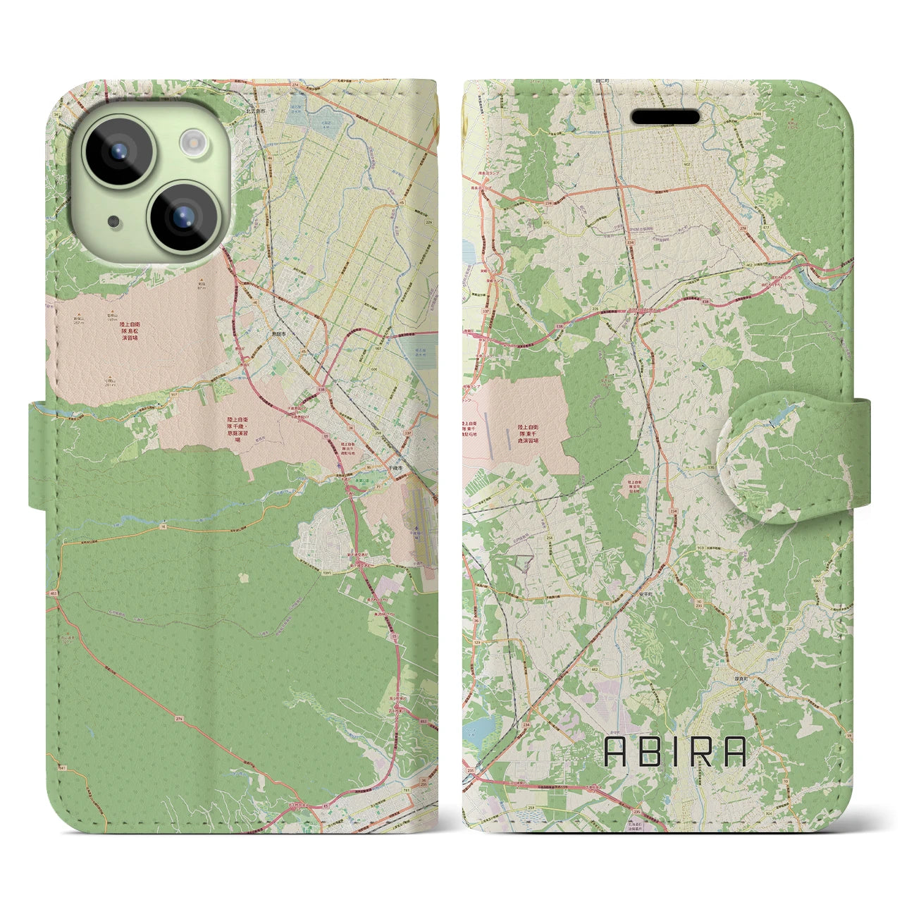 【安平（北海道）】地図柄iPhoneケース（手帳タイプ）ナチュラル・iPhone 15 用