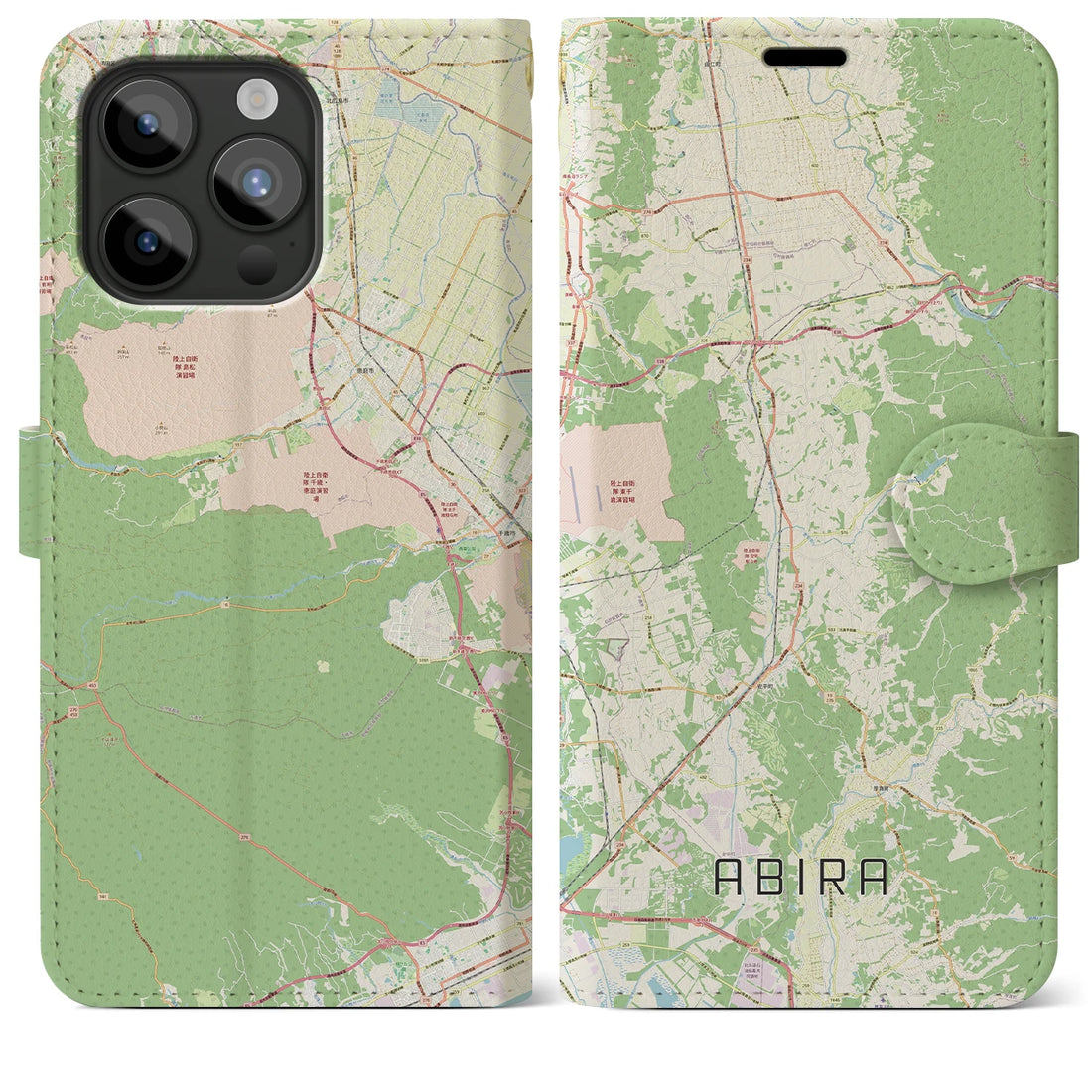 【安平（北海道）】地図柄iPhoneケース（手帳タイプ）ナチュラル・iPhone 15 Pro Max 用