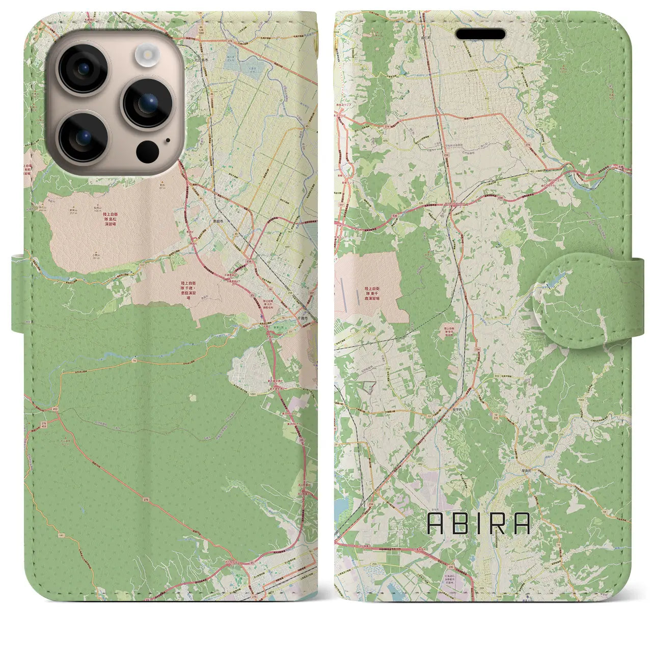 【安平（北海道）】地図柄iPhoneケース（手帳タイプ）ナチュラル・iPhone 16 Plus 用