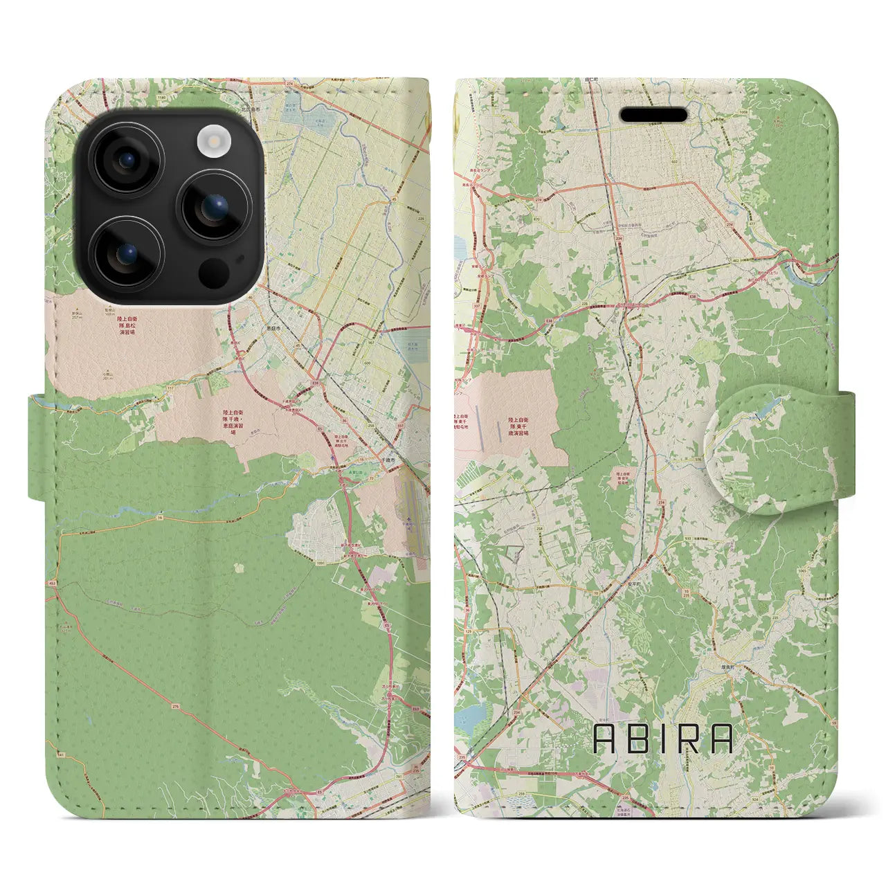 【安平（北海道）】地図柄iPhoneケース（手帳タイプ）ナチュラル・iPhone 16 用