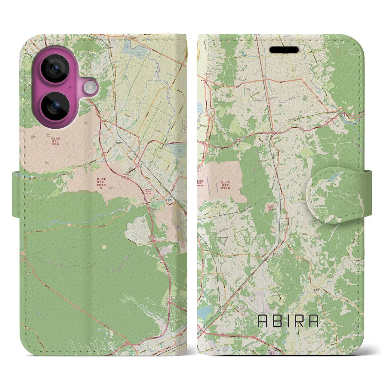 【安平（北海道）】地図柄iPhoneケース（手帳タイプ）ナチュラル・iPhone 16 Pro 用