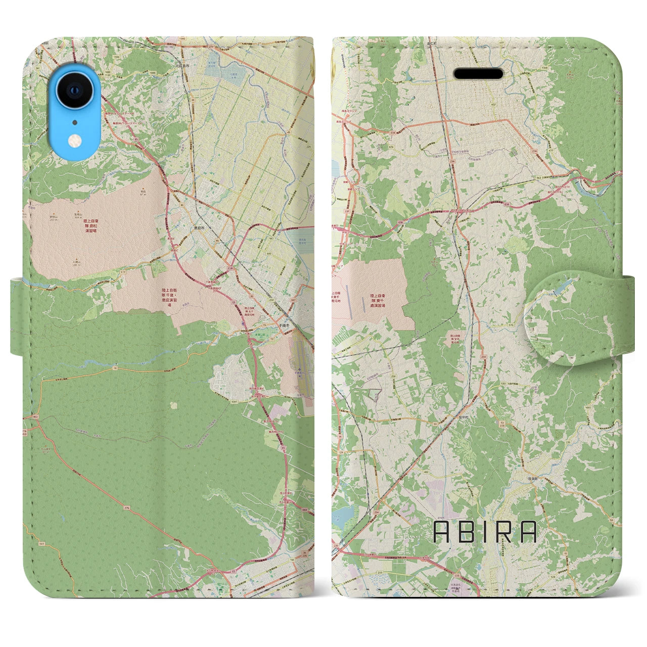 【安平（北海道）】地図柄iPhoneケース（手帳タイプ）ナチュラル・iPhone XR 用