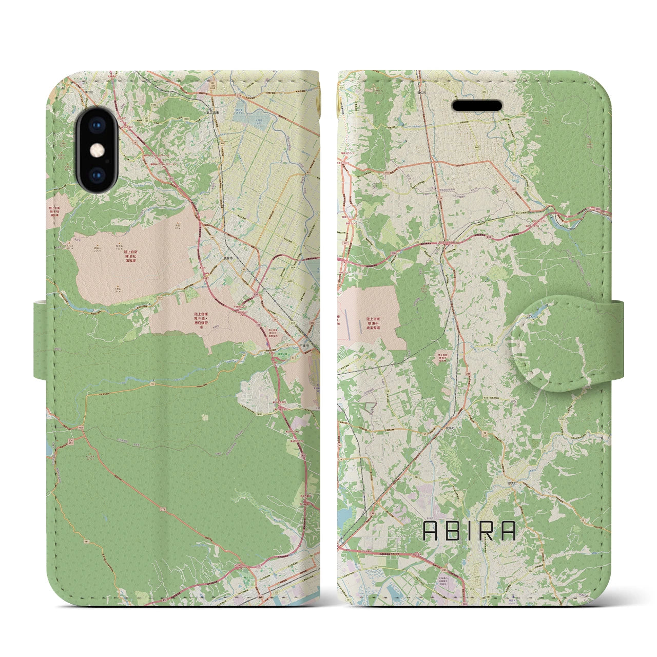 【安平（北海道）】地図柄iPhoneケース（手帳タイプ）ナチュラル・iPhone XS / X 用