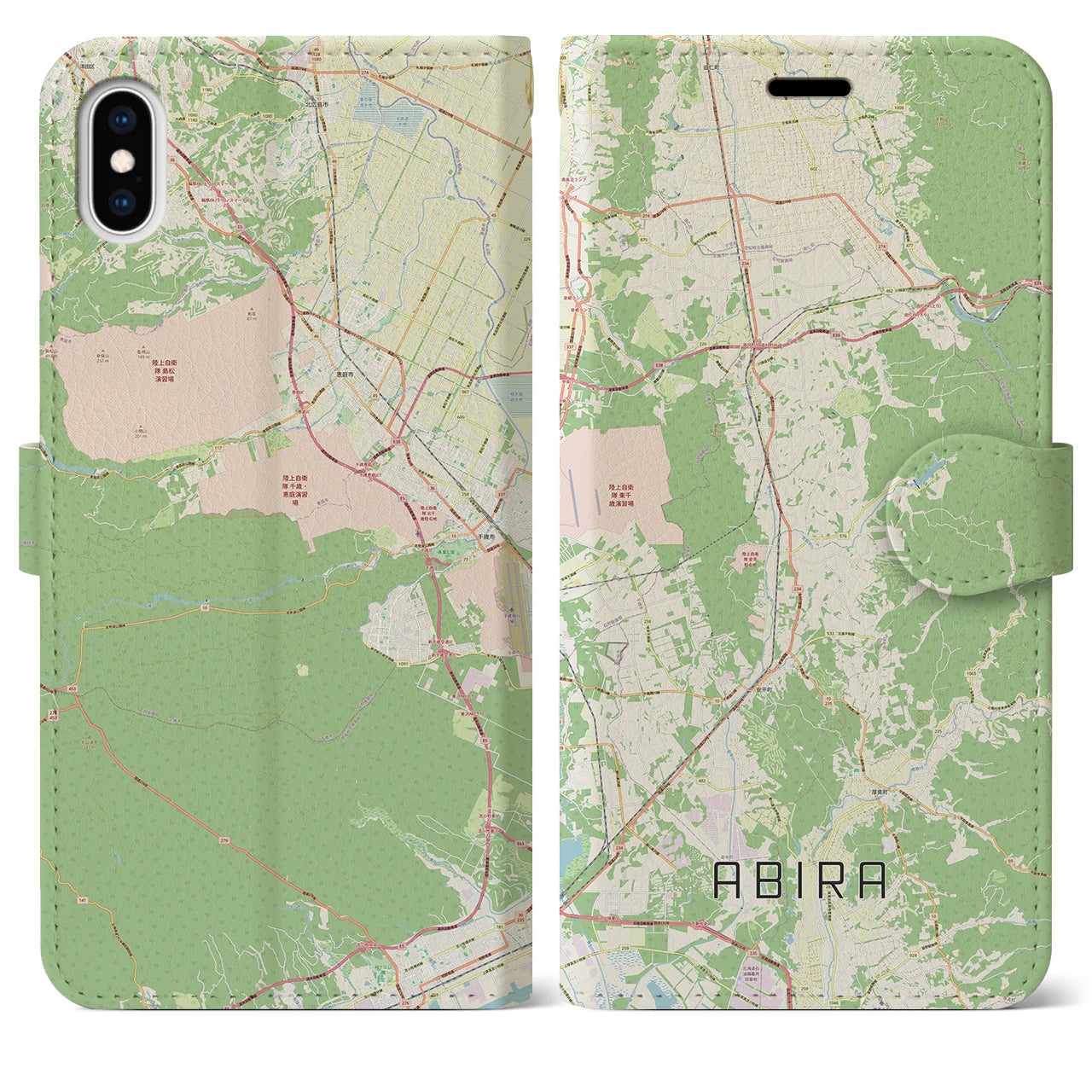 【安平（北海道）】地図柄iPhoneケース（手帳タイプ）ナチュラル・iPhone XS Max 用