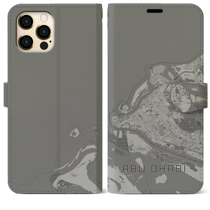 【アブダビ（アラブ首長国連邦）】地図柄iPhoneケース（手帳タイプ）モノトーン・iPhone 12 Pro Max 用