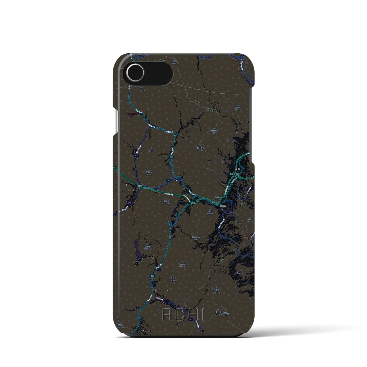 【阿智（長野県）】地図柄iPhoneケース（バックカバータイプ）