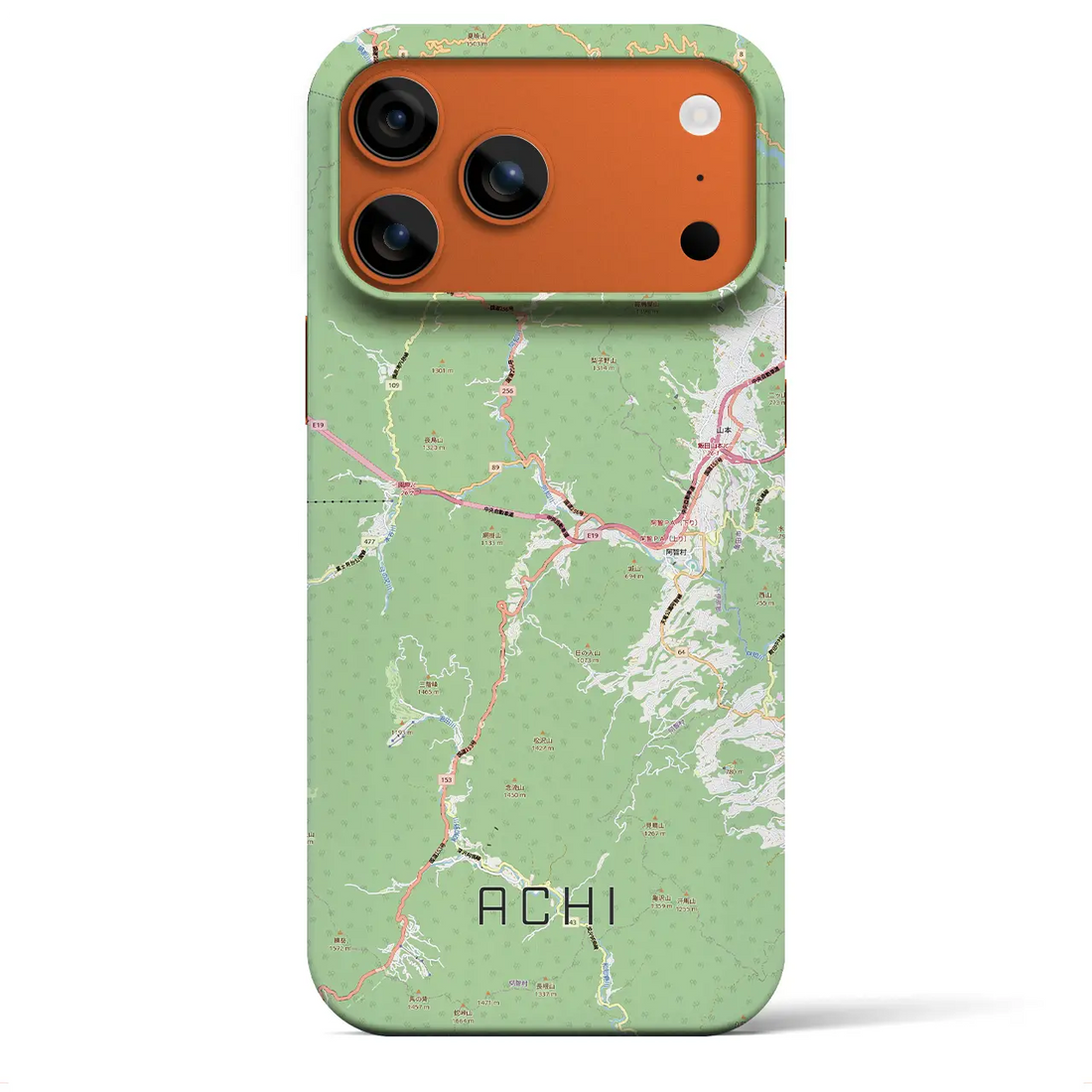 【阿智(長野県)】地図柄iPhoneケース(バックカバータイプ)ブラック・iPhone 17 Pro Max 用