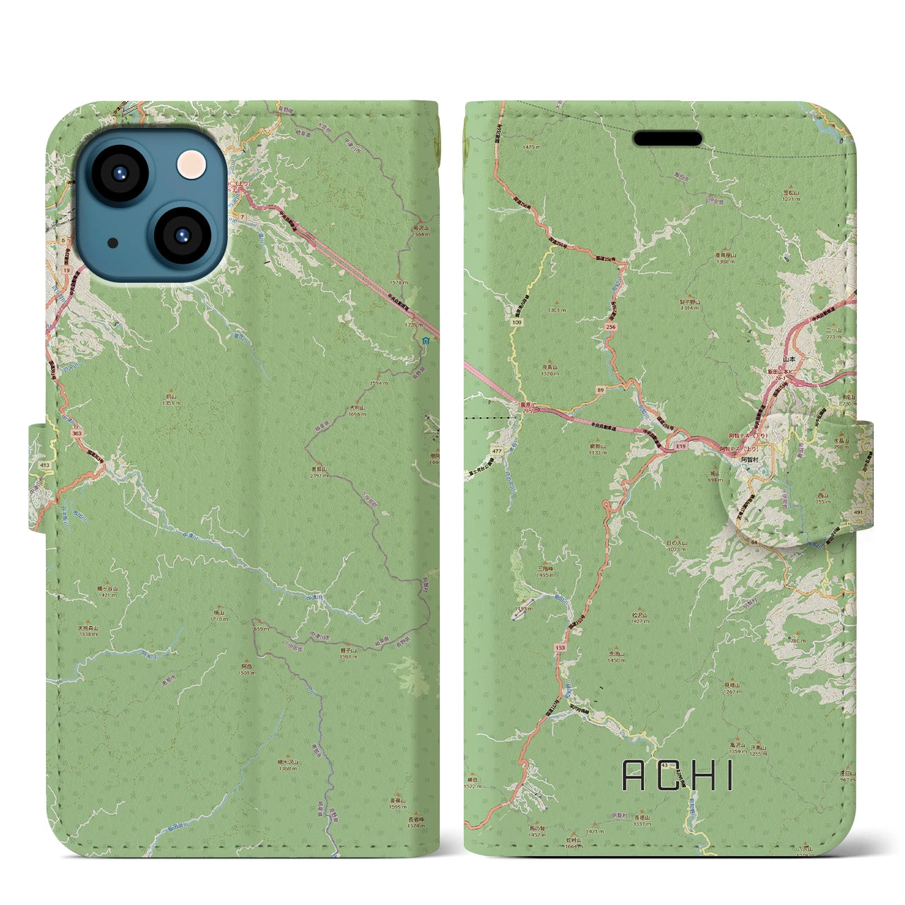 【阿智（長野県）】地図柄iPhoneケース（手帳タイプ）