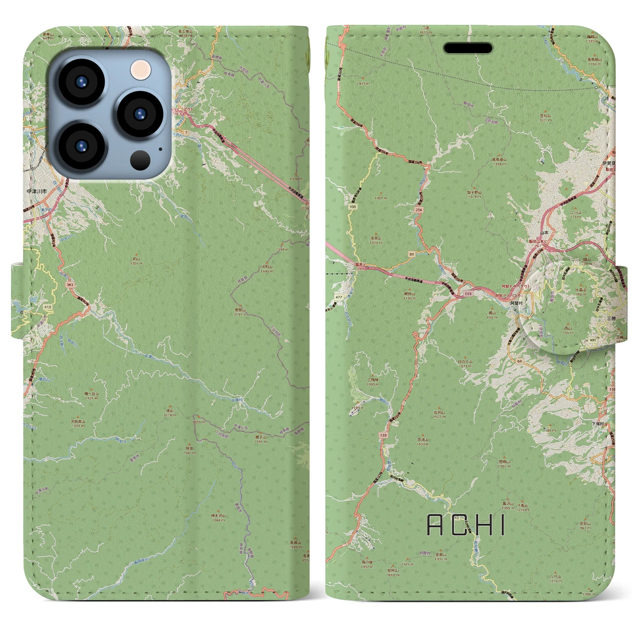 【阿智（長野県）】地図柄iPhoneケース（手帳タイプ）