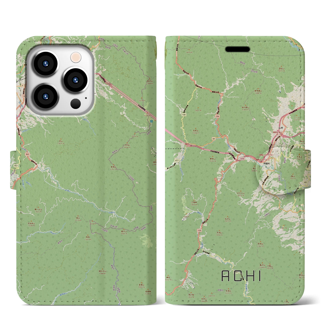 【阿智（長野県）】地図柄iPhoneケース（手帳タイプ）