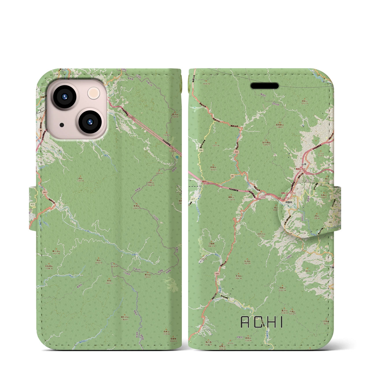 【阿智（長野県）】地図柄iPhoneケース（手帳タイプ）