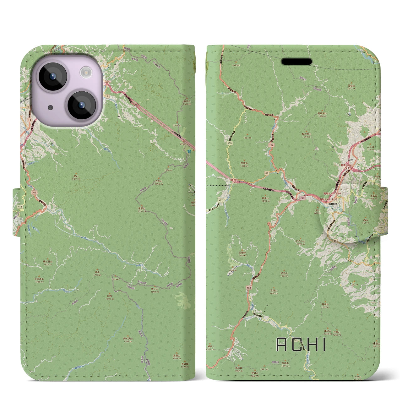 【阿智（長野県）】地図柄iPhoneケース（手帳タイプ）