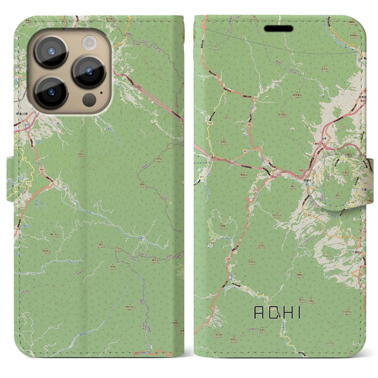 【阿智（長野県）】地図柄iPhoneケース（手帳タイプ）