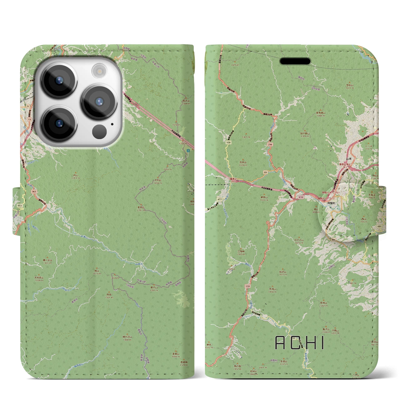 【阿智（長野県）】地図柄iPhoneケース（手帳タイプ）