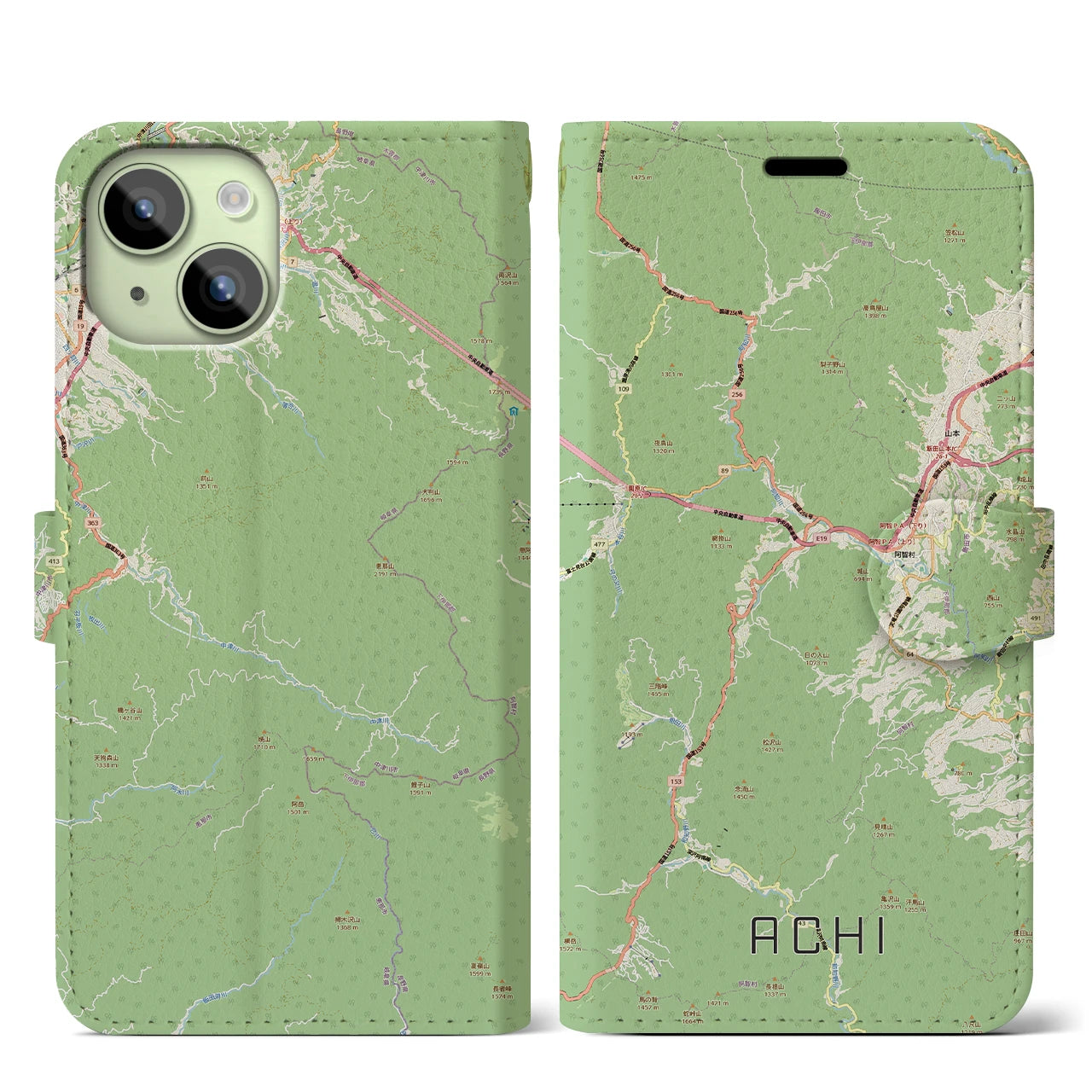 【阿智（長野県）】地図柄iPhoneケース（手帳タイプ）
