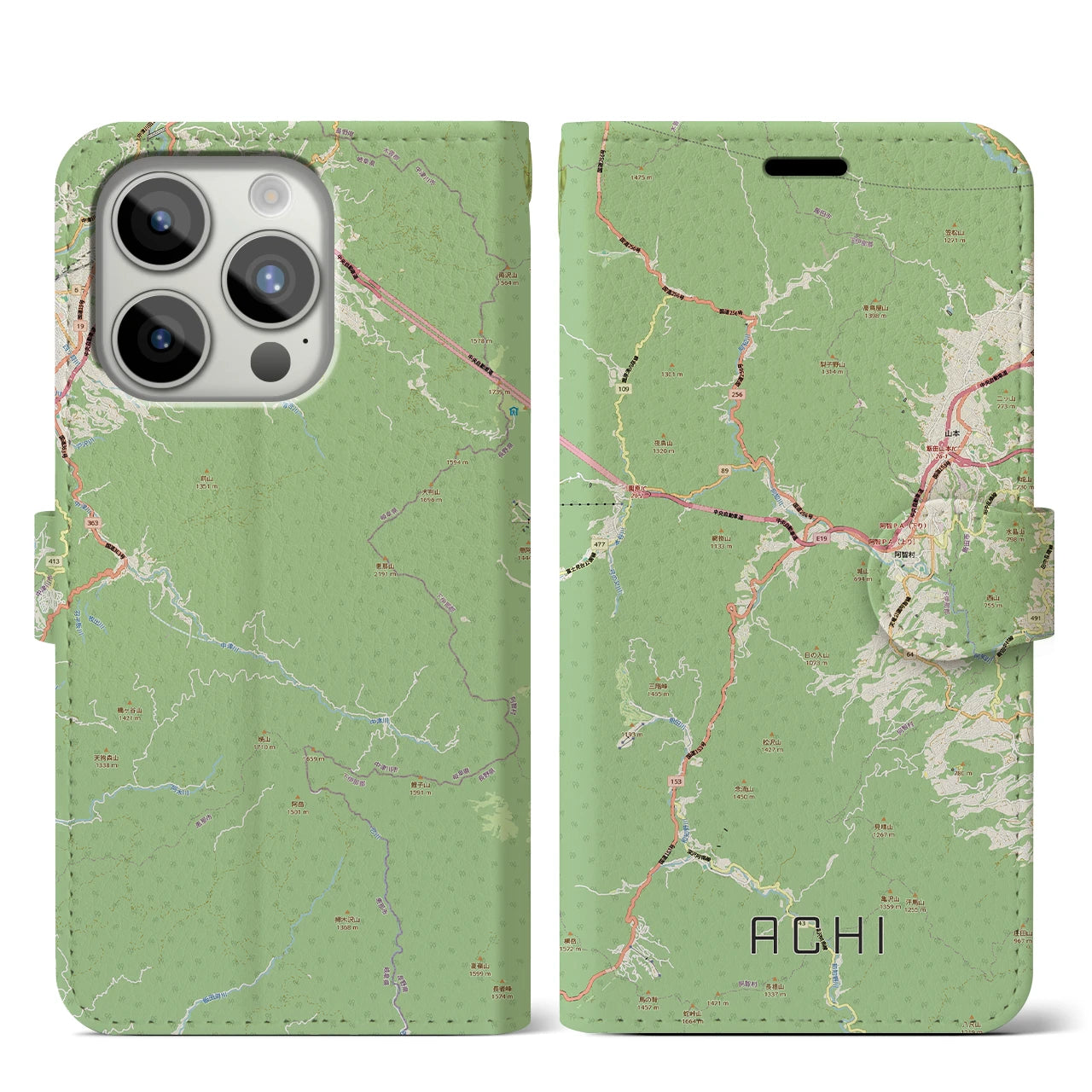 【阿智（長野県）】地図柄iPhoneケース（手帳タイプ）