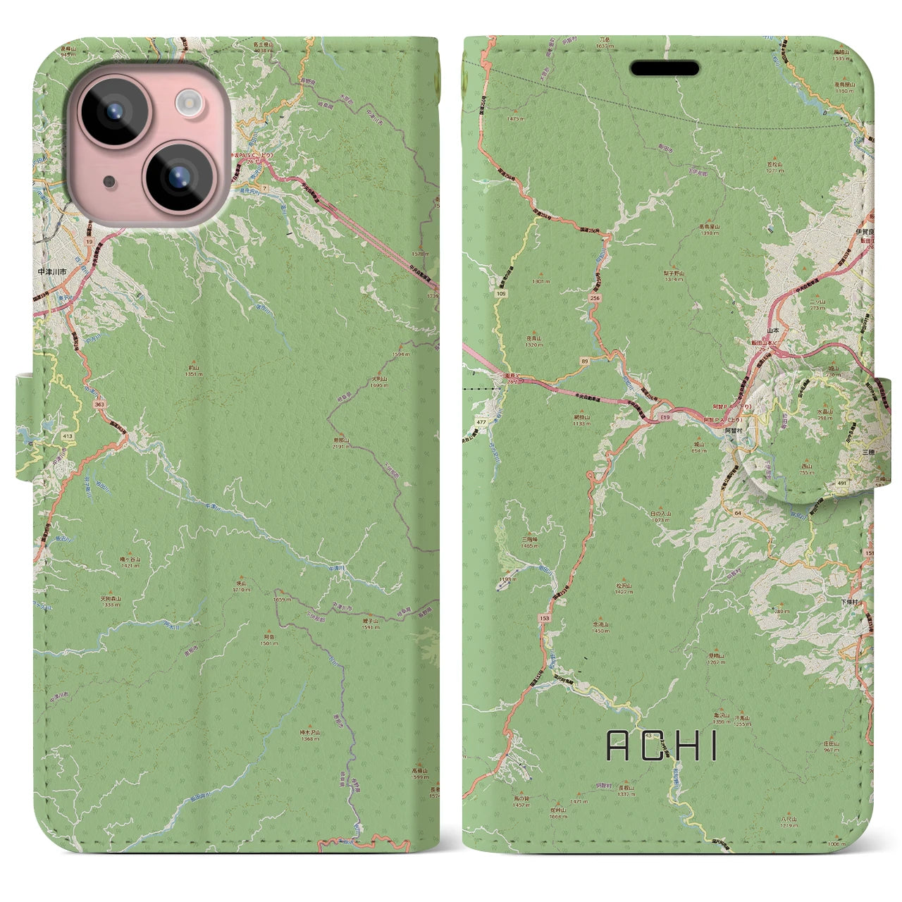 【阿智（長野県）】地図柄iPhoneケース（手帳タイプ）
