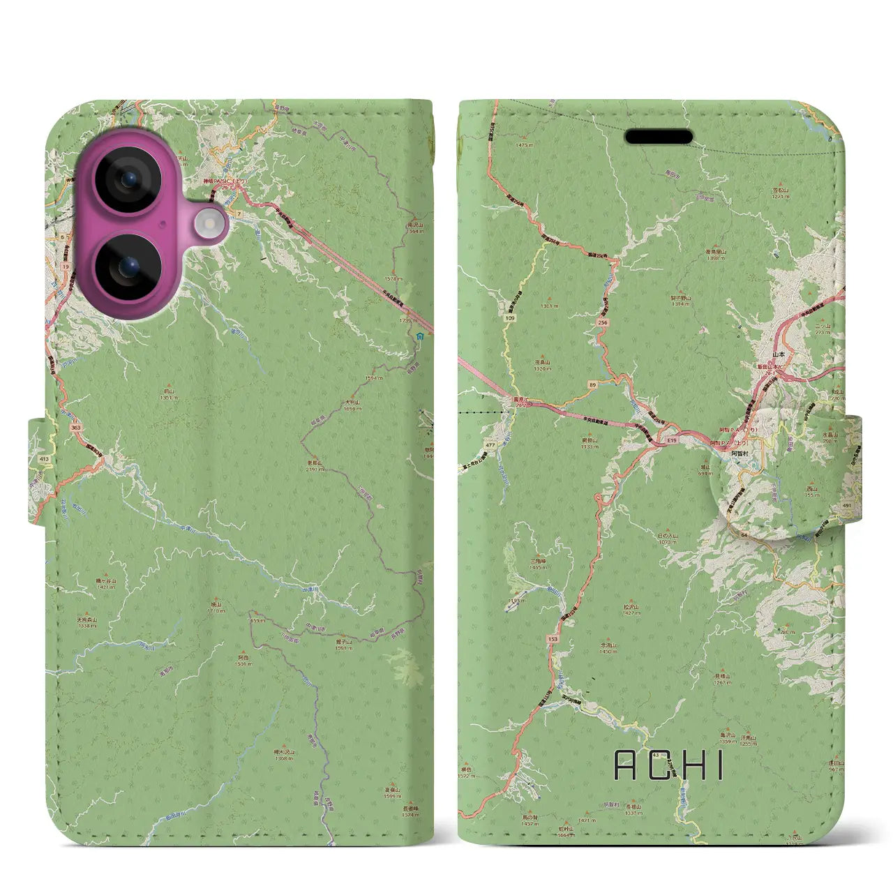 【阿智（長野県）】地図柄iPhoneケース（手帳タイプ）
