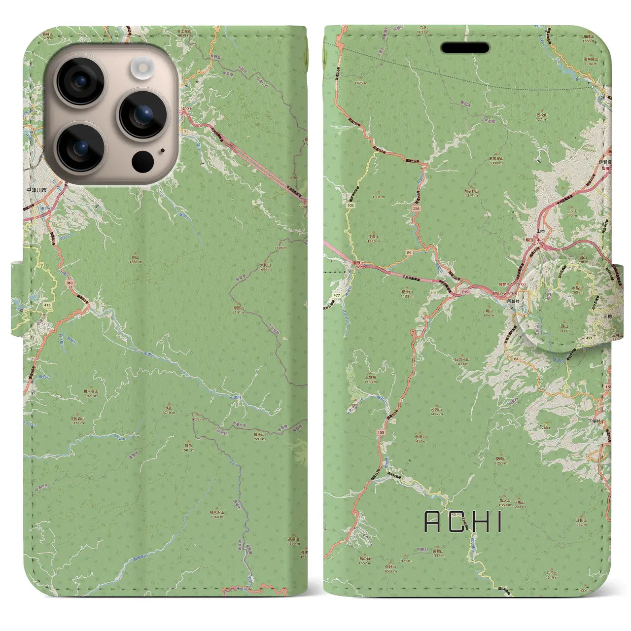 【阿智（長野県）】地図柄iPhoneケース（手帳タイプ）