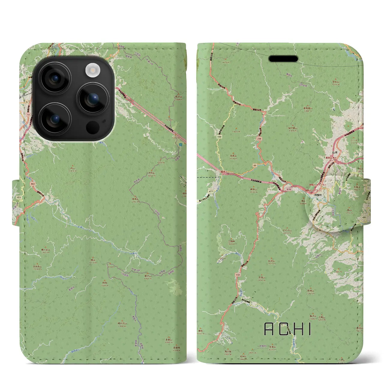 【阿智（長野県）】地図柄iPhoneケース（手帳タイプ）