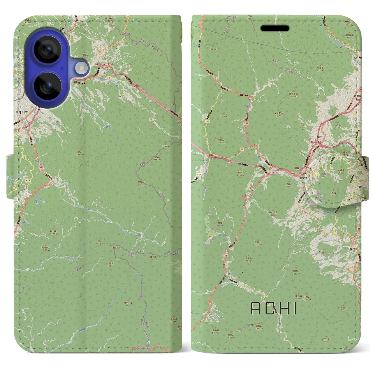 【阿智（長野県）】地図柄iPhoneケース（手帳タイプ）