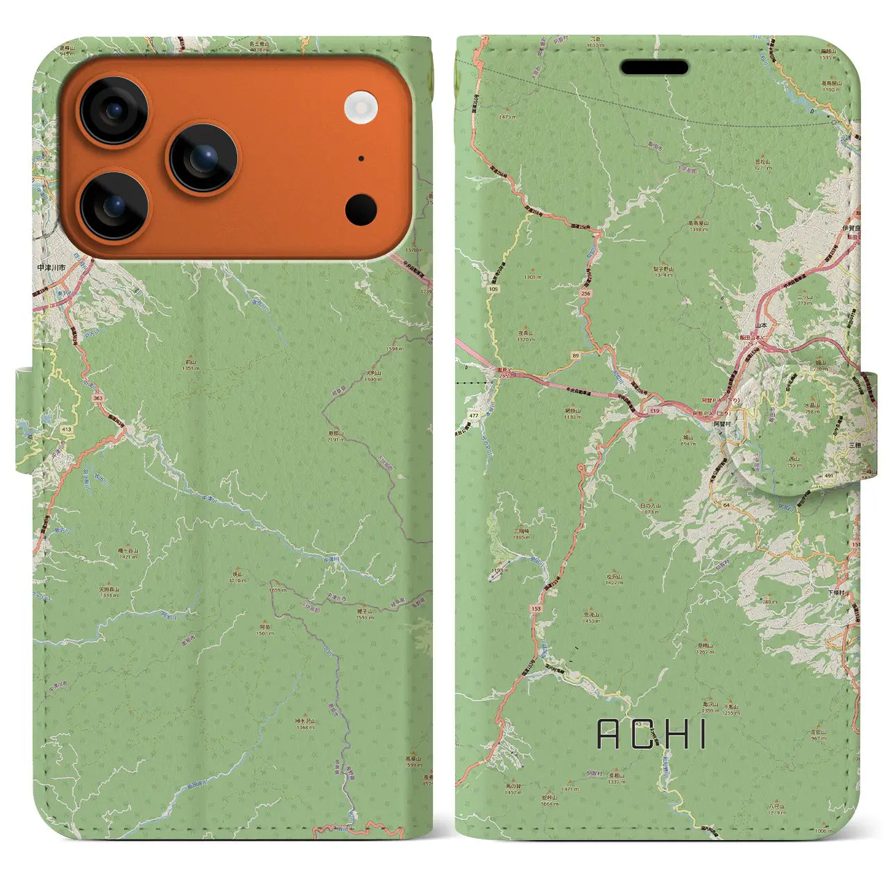 【阿智（長野県）】地図柄iPhoneケース（手帳タイプ）