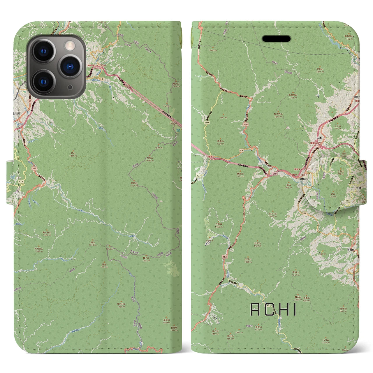 【阿智（長野県）】地図柄iPhoneケース（手帳タイプ）