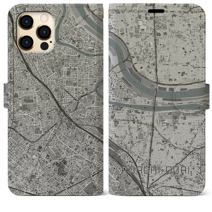 【足立小台】地図柄iPhoneケース（手帳両面タイプ・モノトーン）iPhone 12 Pro Max 用