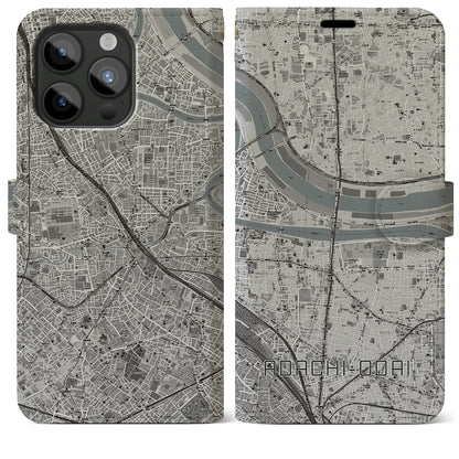 【足立小台】地図柄iPhoneケース（手帳両面タイプ・モノトーン）iPhone 15 Pro Max 用