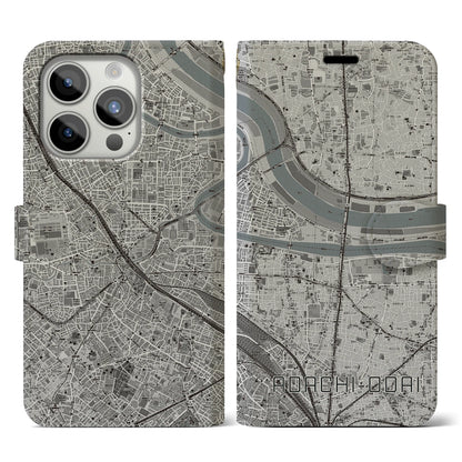 【足立小台】地図柄iPhoneケース（手帳両面タイプ・モノトーン）iPhone 15 Pro 用