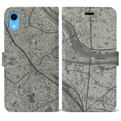 【足立小台】地図柄iPhoneケース（手帳両面タイプ・モノトーン）iPhone XR 用