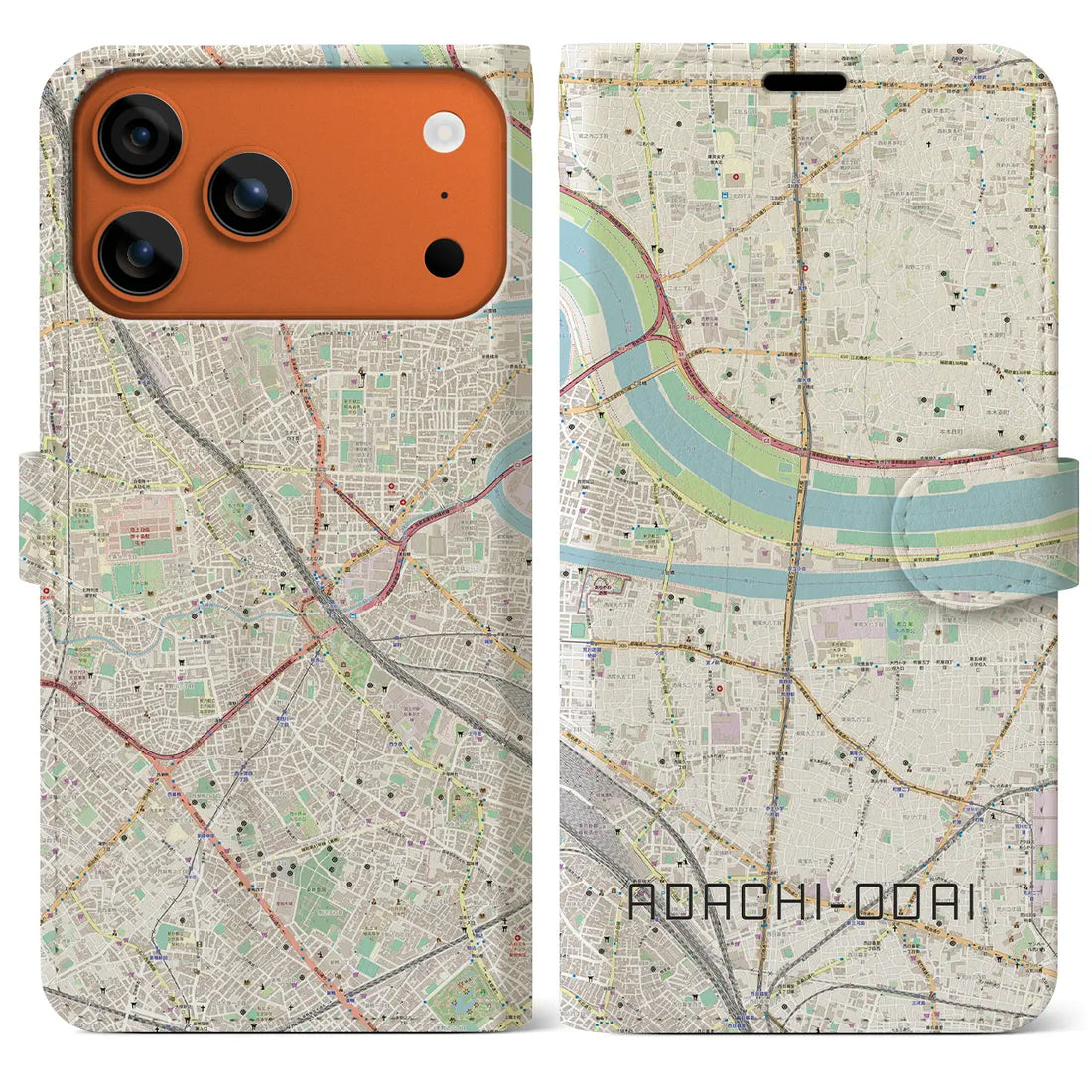 【足立小台(東京都)】地図柄iPhoneケース(手帳タイプ)ナチュラル・iPhone 17 Pro Max 用
