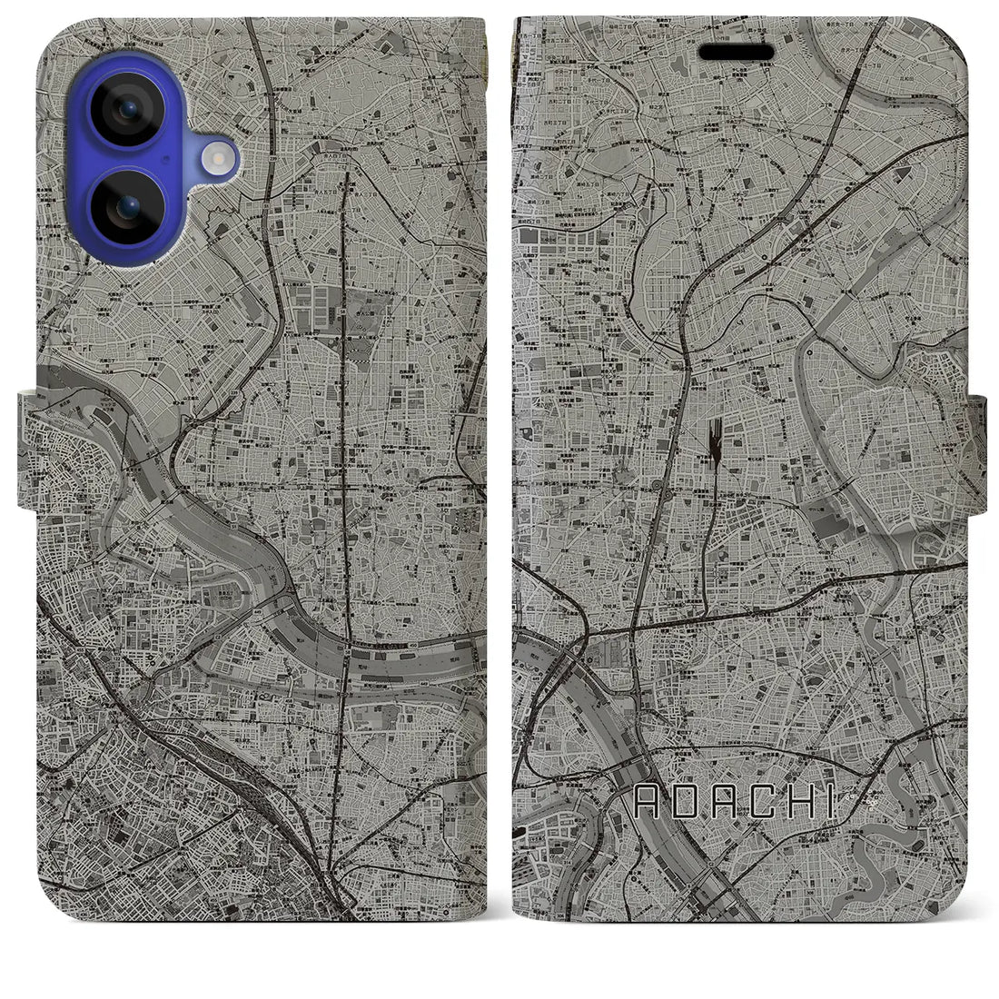 【足立(東京都)】地図柄iPhoneケース(手帳タイプ)モノトーン・iPhone 16 Pro Max 用