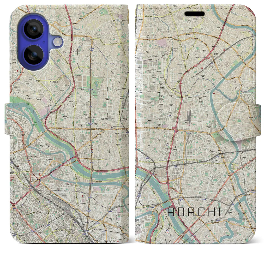 【足立(東京都)】地図柄iPhoneケース(手帳タイプ)ナチュラル・iPhone 16 Pro Max 用