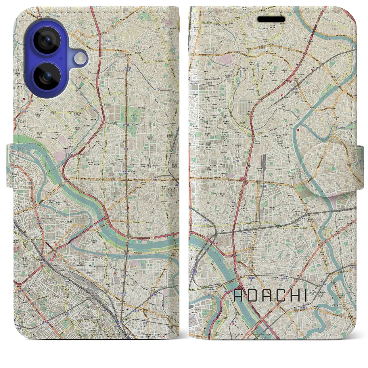 【足立（東京都）】地図柄iPhoneケース（手帳タイプ）ナチュラル・iPhone 16 Pro Max 用