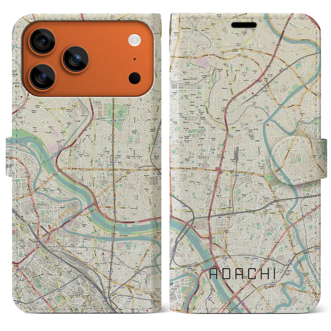 【足立(東京都)】地図柄iPhoneケース(手帳タイプ)ナチュラル・iPhone 17 Pro Max 用