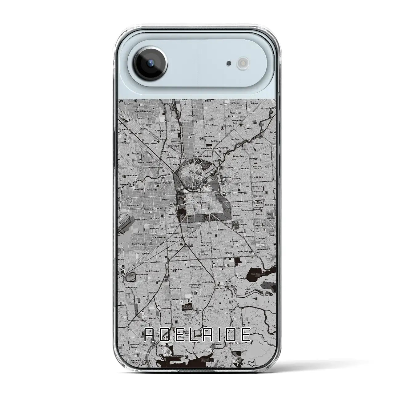 【アデレード（オーストラリア）】地図柄iPhoneケース（クリアタイプ）モノトーン・iPhone 17 Pro Max 用