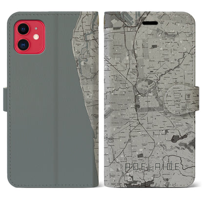 【アデレード（オーストラリア）】地図柄iPhoneケース（手帳タイプ）モノトーン・iPhone 11 用