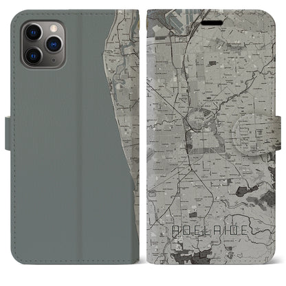 【アデレード（オーストラリア）】地図柄iPhoneケース（手帳タイプ）モノトーン・iPhone 11 Pro Max 用