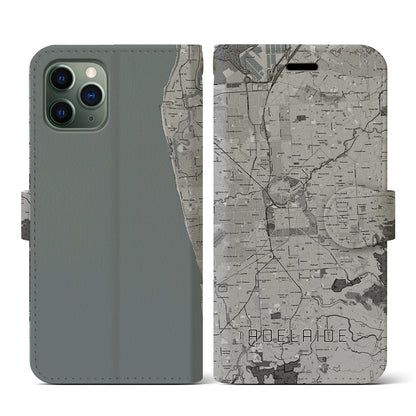 【アデレード（オーストラリア）】地図柄iPhoneケース（手帳タイプ）モノトーン・iPhone 11 Pro 用