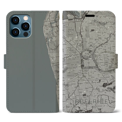 【アデレード（オーストラリア）】地図柄iPhoneケース（手帳タイプ）モノトーン・iPhone 12 / 12 Pro 用