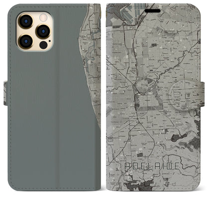 【アデレード（オーストラリア）】地図柄iPhoneケース（手帳タイプ）モノトーン・iPhone 12 Pro Max 用